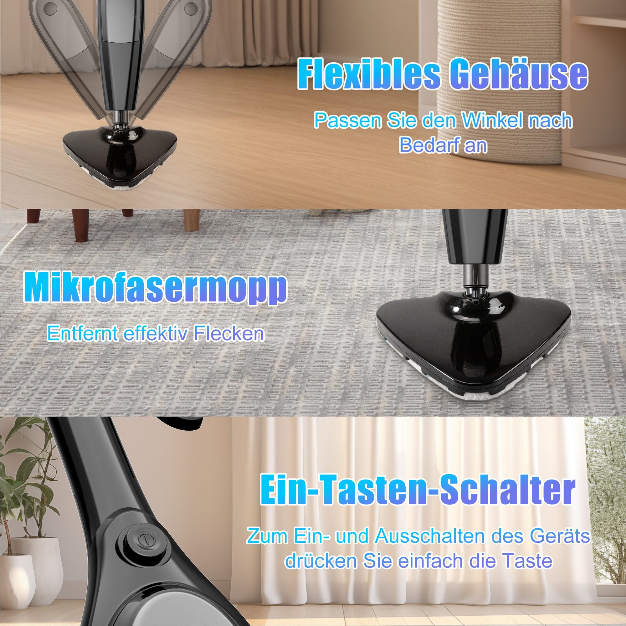 ibettertec Dampfreiniger 9-in-1-Dampfreiniger, Dampfmopp mit Mikrofaserpad, 2000 W, Aufheizzeit: 30 Sekunden, 400ml Wassertank, Hygienische Bodenreinigung ohne Chemie, Entfernt bis zu 99,9 % von Bakterien & Viren - Für alle Böden