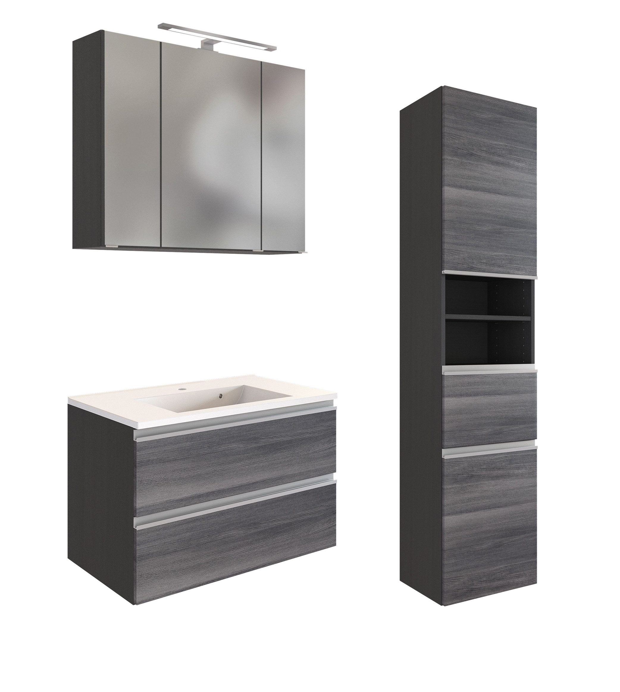 freiraum Badmöbel-Set Arezzo, (3-tlg), (3-tlg) in Rauchsilber / Graphit