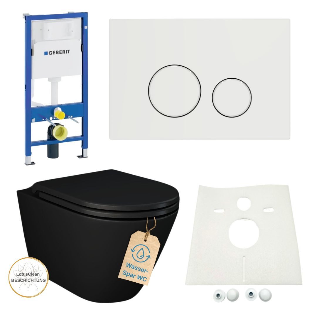 HGMBAD Vorwandelement WC Geberit Spülkasten WC NERO spülrandlos schwarz Set