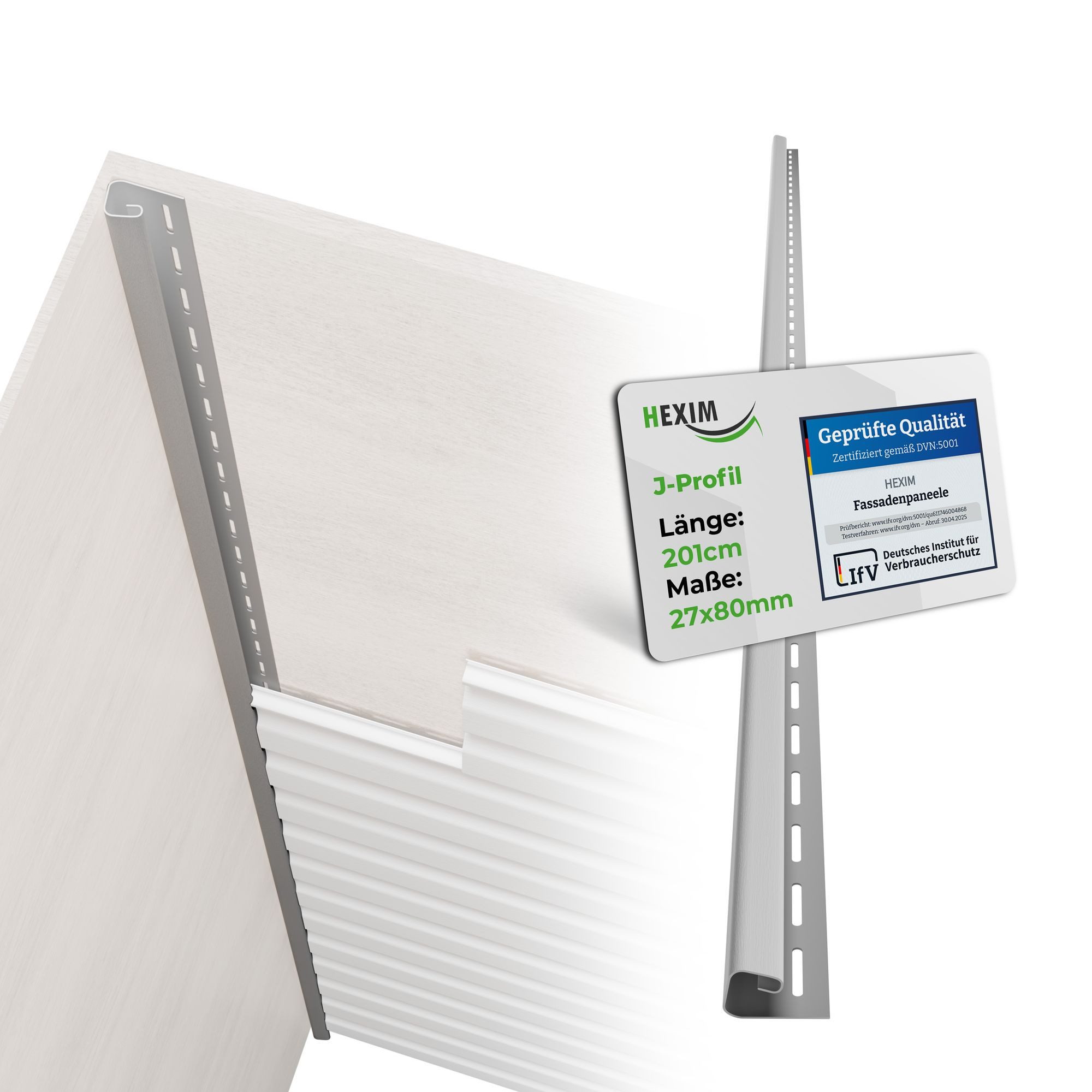Hexim Verkleidungspaneel, BxL: 2.7x201 cm, (Siding Fassadenpaneele außen Fassadenverkleidung wetterfest Kunststoffpanelee PVC-U Verkleidung Außenwand Hausverkleidung UV-beständig - (J-Profil weiß)