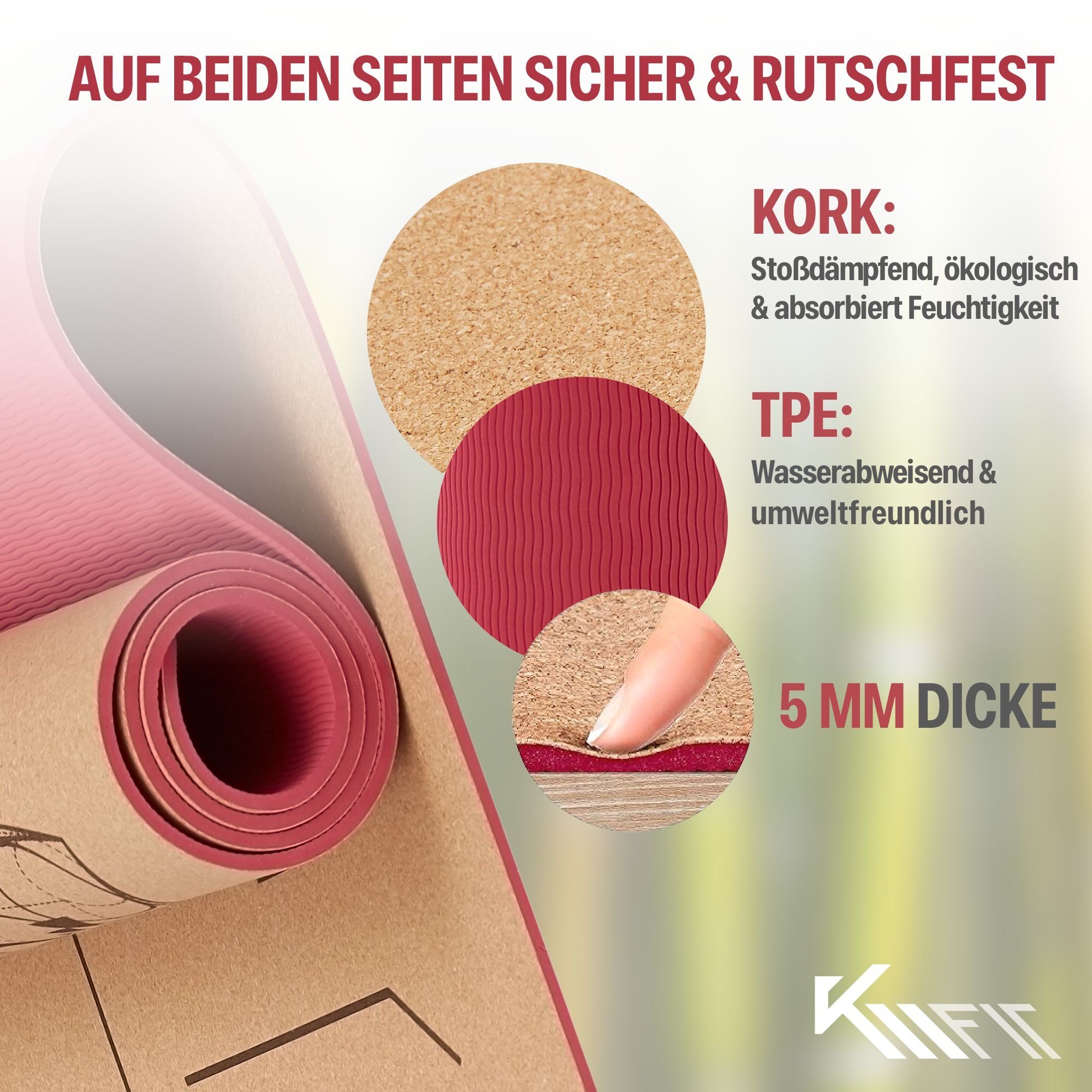 KM - Fit Yogamatte Gymnastikmatte Fitnessmatte Pilates Sportmatte Bodenmatte mit Tasche (Set)