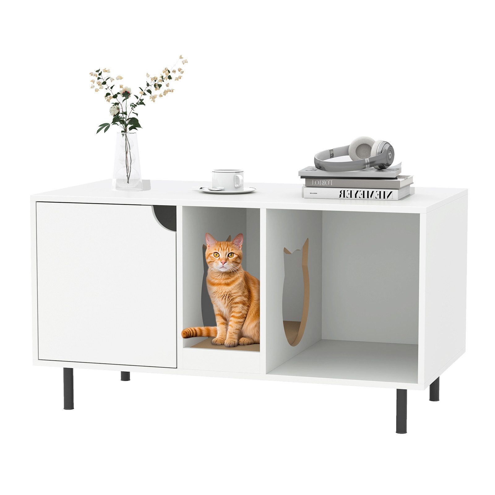 KOMFOTTEU Katzentoilette Katzenschrank, mit Kratzbrett, Eingang, Metallbein günstig online kaufen