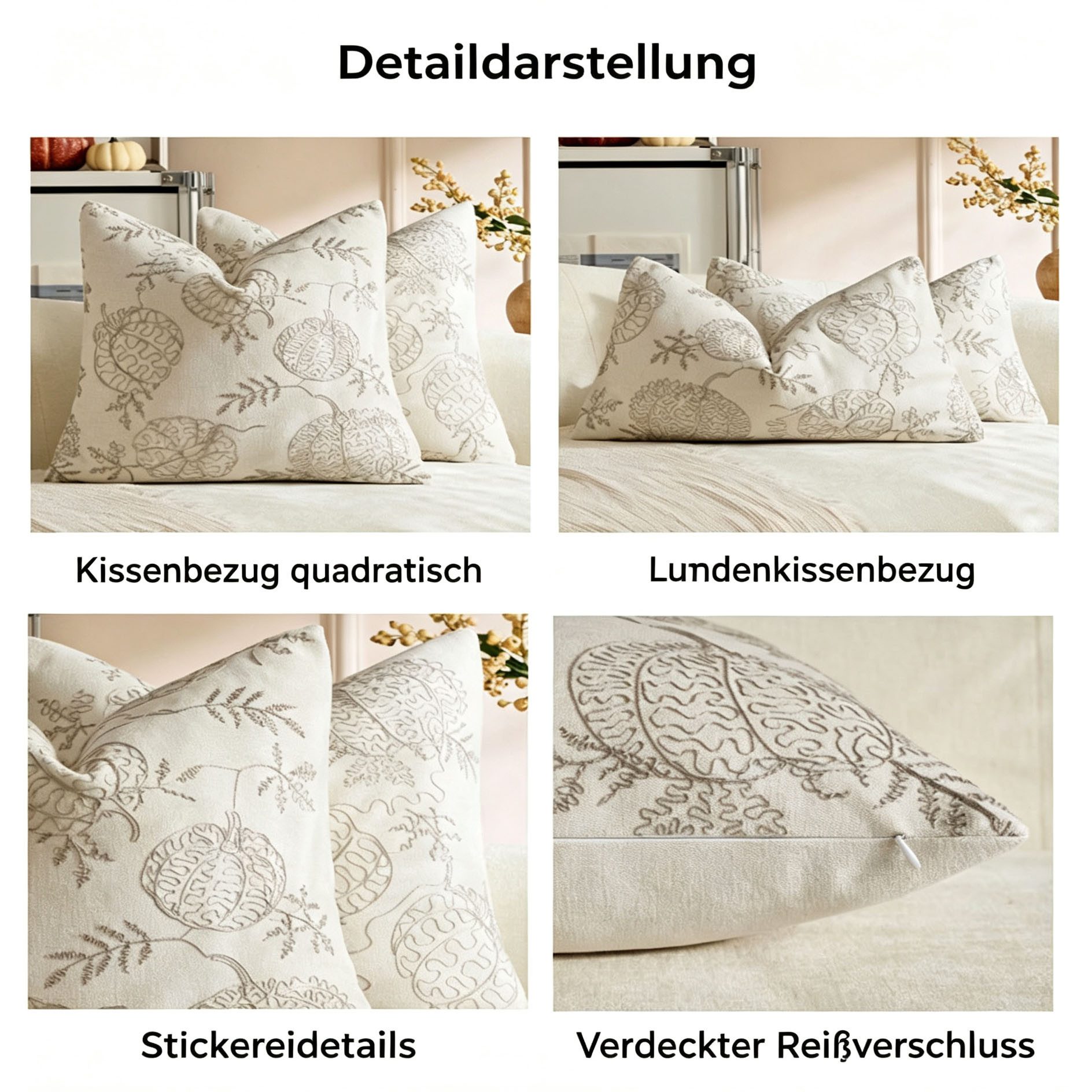 Agger Kissenbezug Chenille-Kürbis-Kissenhüllen, Herbstliche Blätter-Kissenbezüge, (1 Stück) – Bild 5 von 5