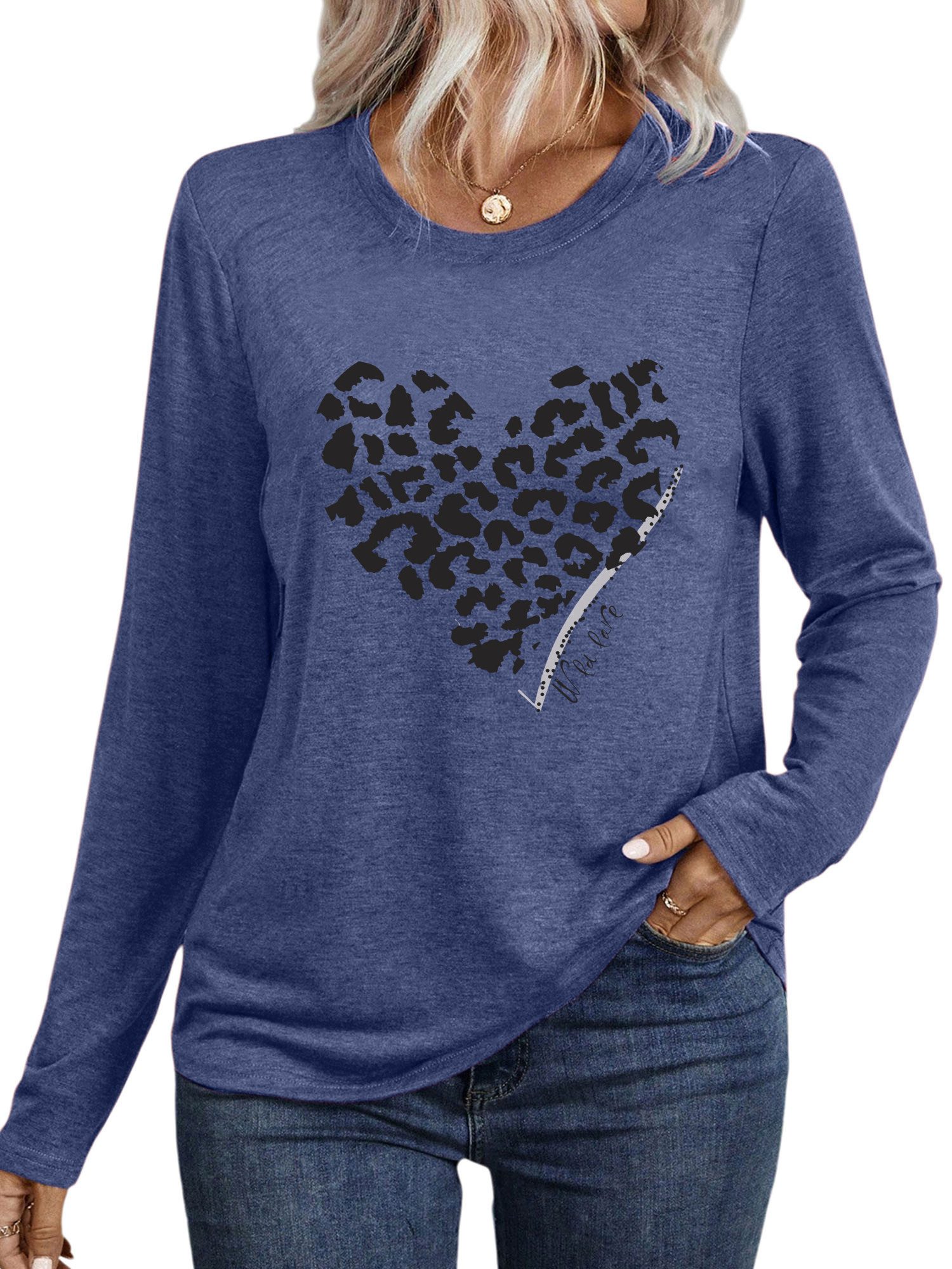 PYLIKE Langarmshirt Damen Casual Langarm mit Leopard Liebe Druck bequemes R günstig online kaufen