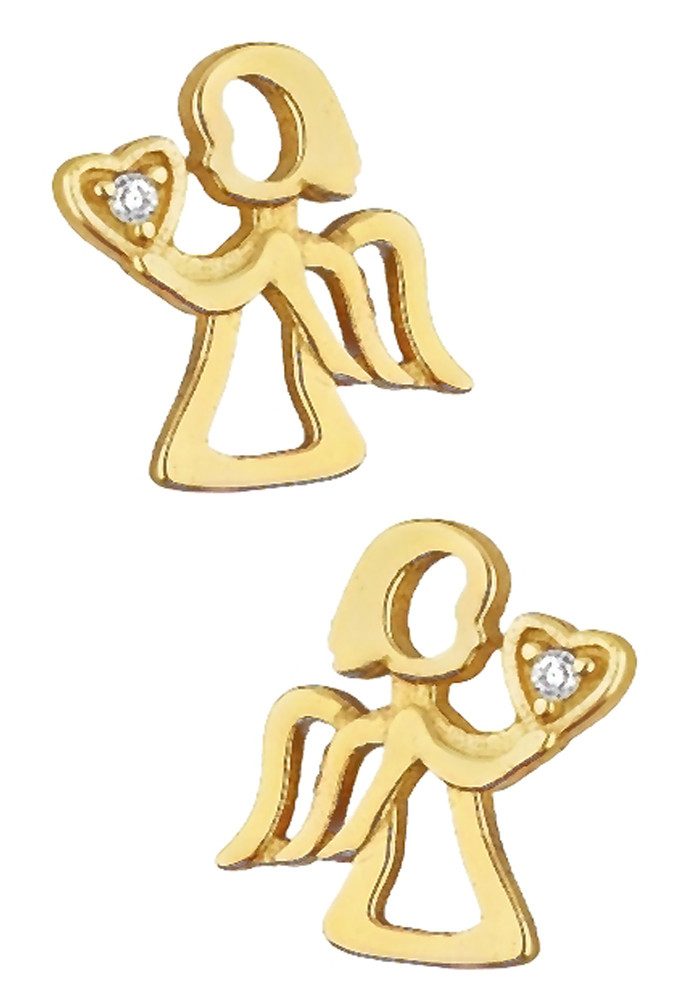Paar Ohrstecker 925 Silber Engel Herz 18k Gold vergoldet Kinder Mädchen Damen Ohrringe