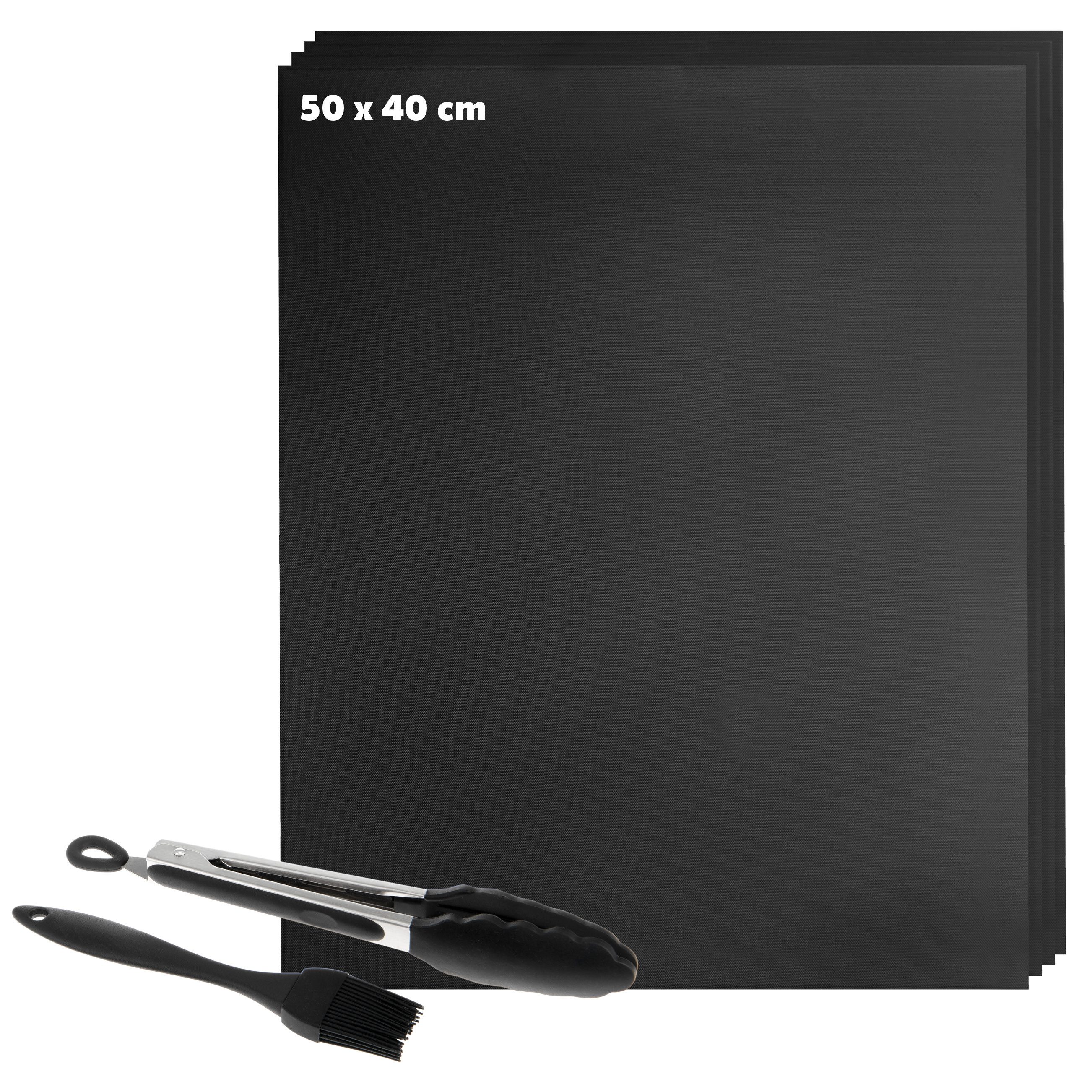 bremermann Backmatte Grillmatten-Set 6tlg. inkl. Zange und Pinsel // Matte 50 x 40 cm, PTFE-Glasfasergewebe (4-tlg), inkl. Pinsel und Zange von bremermann