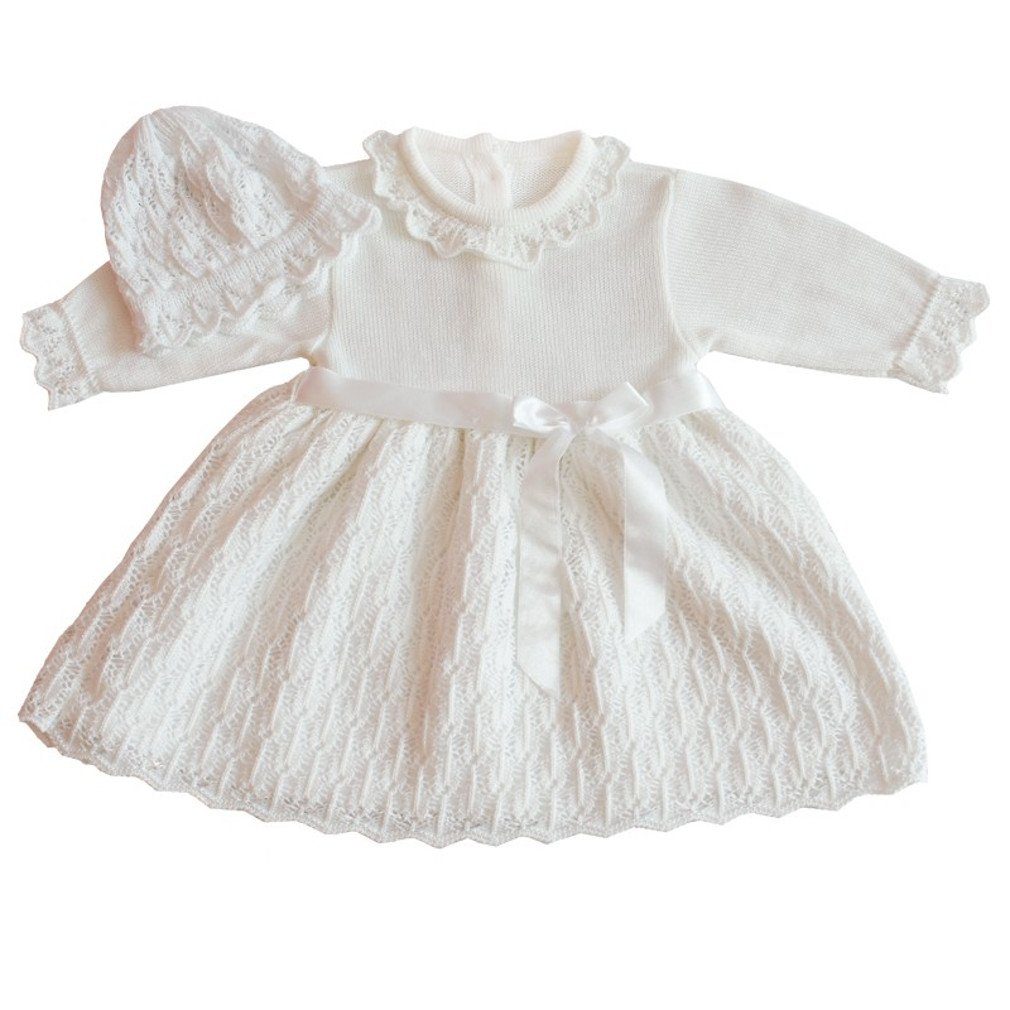 Eko Taufkleid Taufkleid Set Mütze und Strickkleid weiß