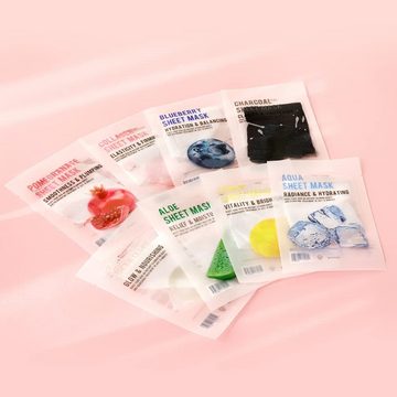 COOL-i ® Tuchmaske, Gesichtstuchmasken 8 Typen, 22 ml x 8 Stück, Feuchtigkeitsspendende, natürliche Inhaltsstoffe für alle Hauttypen