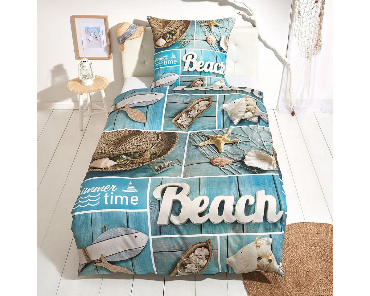 TRAUMSCHLAF Bettwäsche Beach, Mako Satin, 2 teilig, sommerliches Design in einzigartiger Haptik