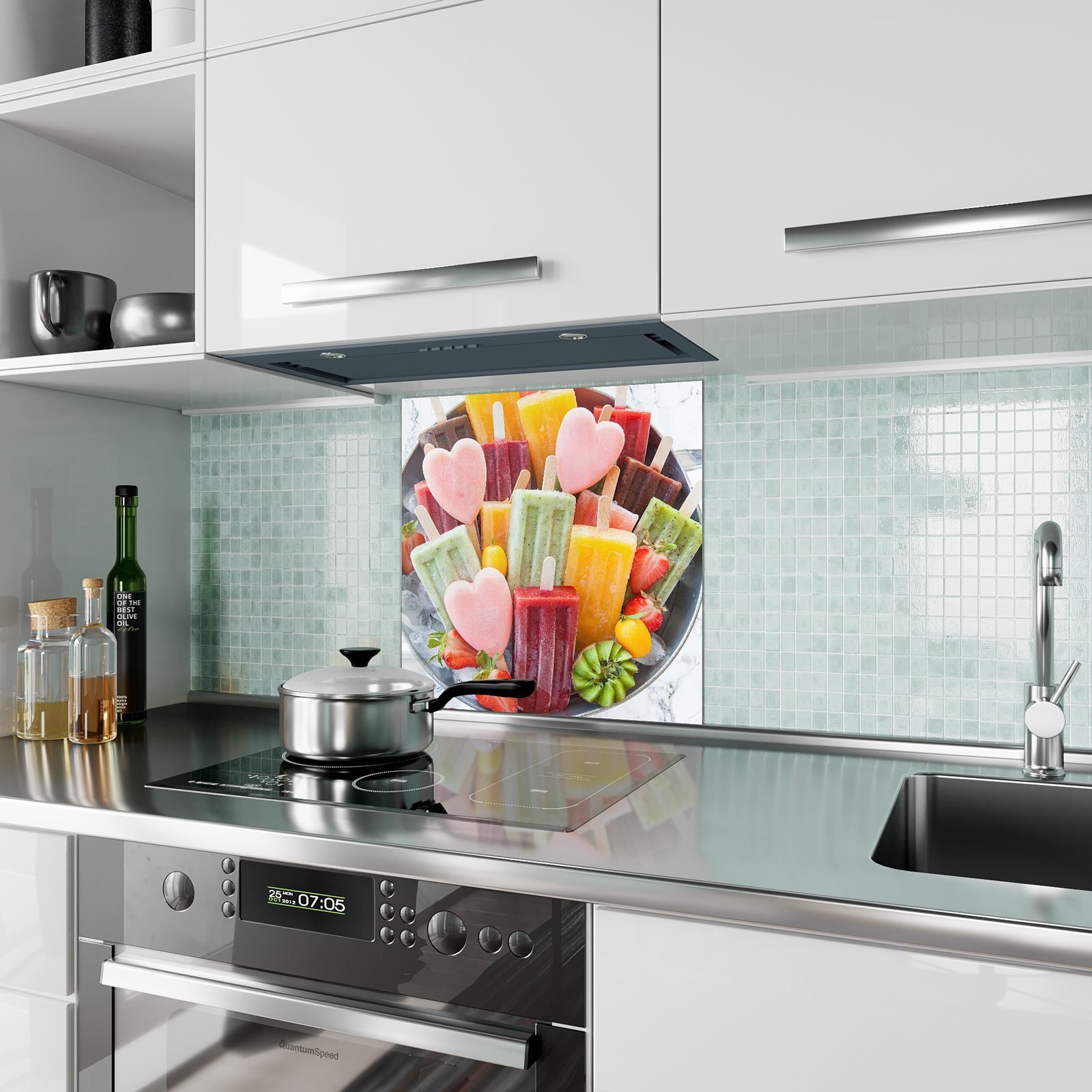 Primedeco Küchenrückwand mit in Motiv Herzform Glas Spritzschutz Eis Küchenrückwand