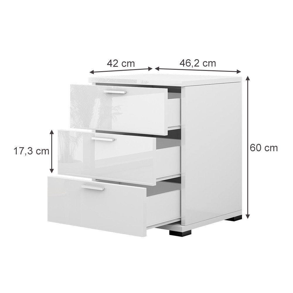 Vicco Nachtschrank Marseille, Weiß/Weiß, 46.2 x 60 cm (1-St)