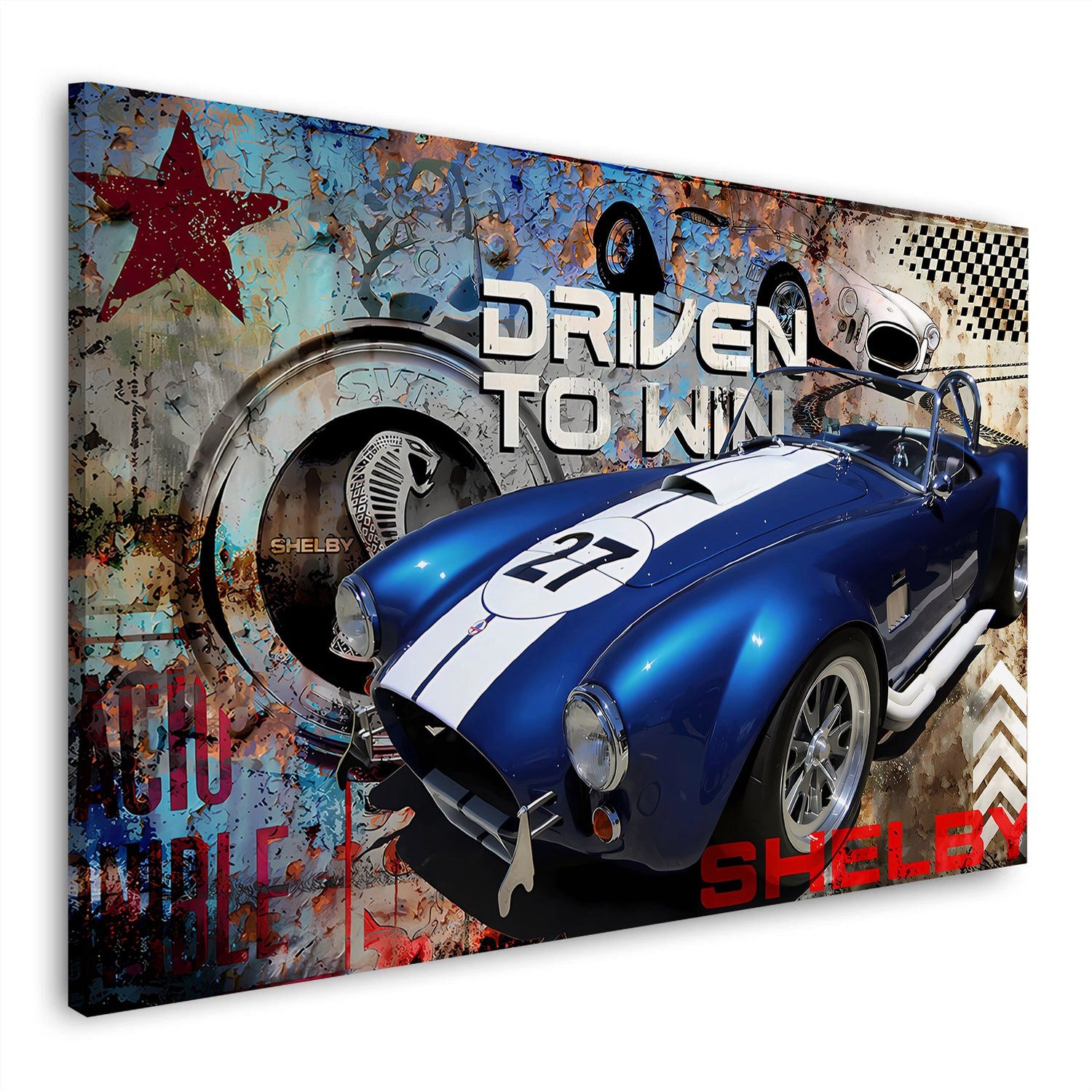Artedinoi Leinwandbild Rennwagen Retro Design Leinwandbild Wandbild Kunstdruck XL Wanddeko, Rennwagen, Retro-Design