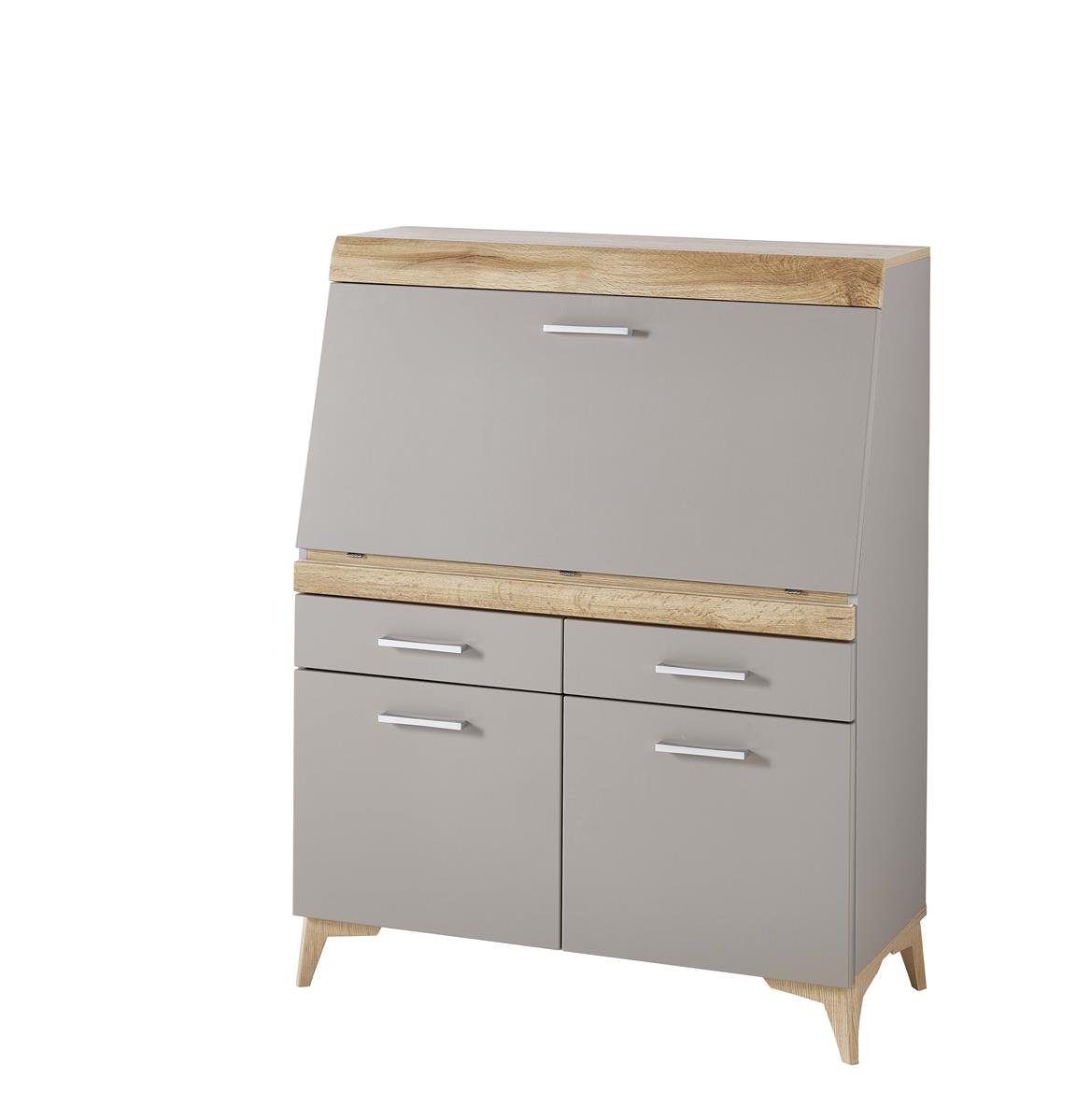 Innostyle Sekretär Sekretär in Basalt/Eiche Altholz (mit 1 Klappe, 2 Schubkästen und 2 Holztüren)