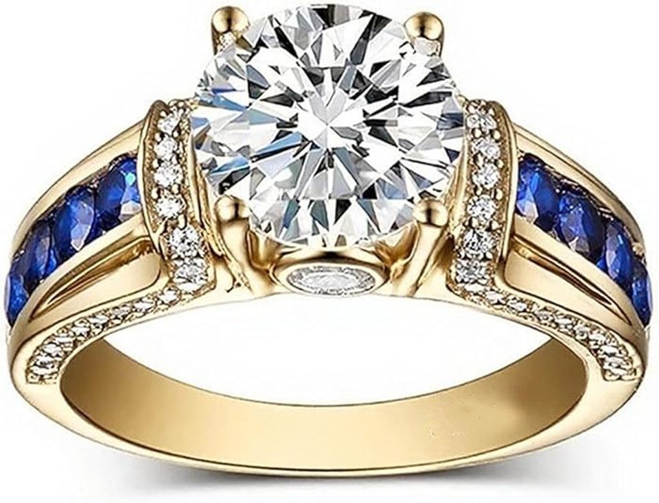Jumpeak Diamantring Klassischer Diamantring,Diamantring mit Saphiren am Ringband,2ct D,VS1, 585erGold,GoldEhering,Geschenk zum Jahrestag,Geschenk zum Valentinstag