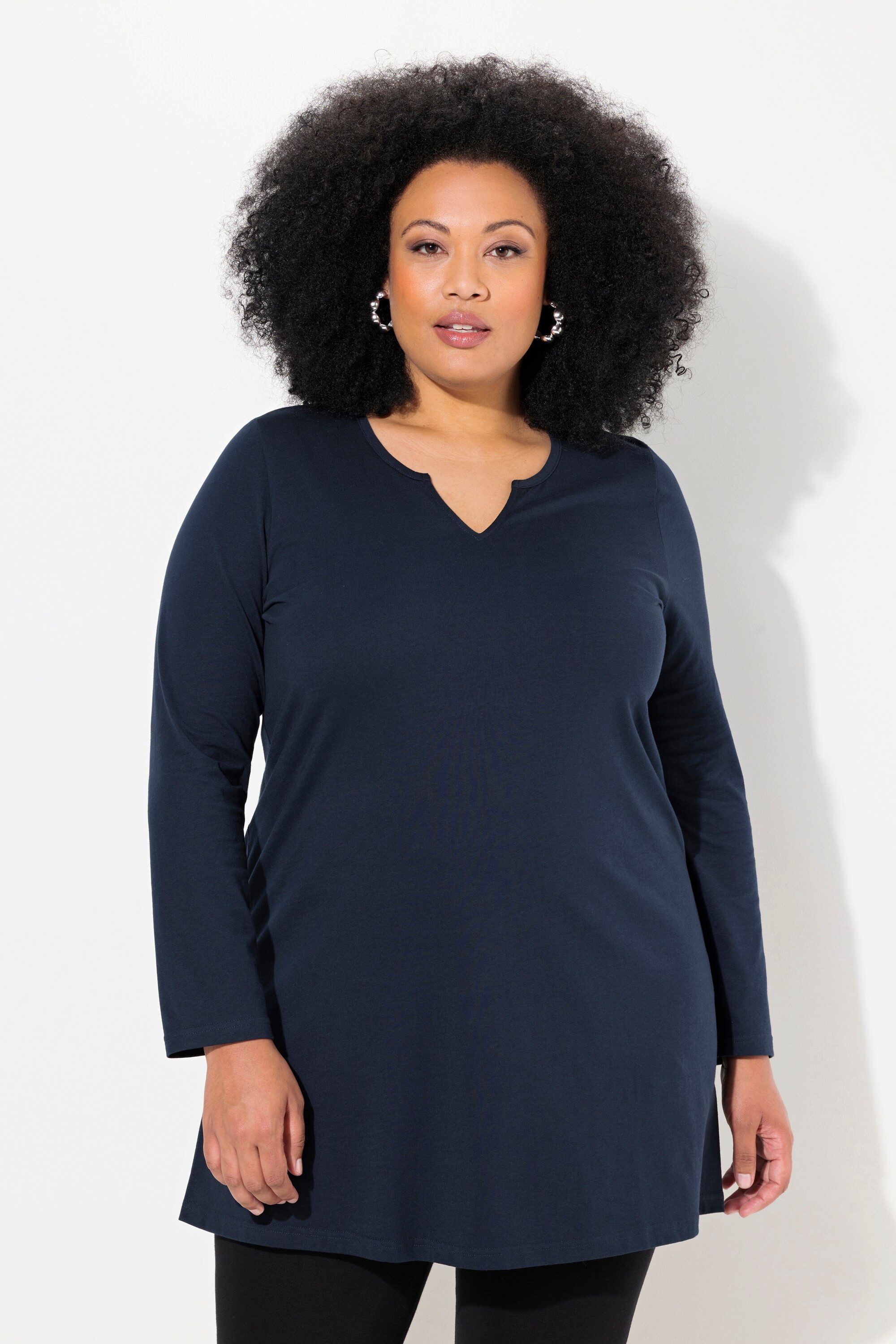 Ulla Popken Longshirt Longshirt A-Linie Tunika-Ausschnitt günstig online kaufen