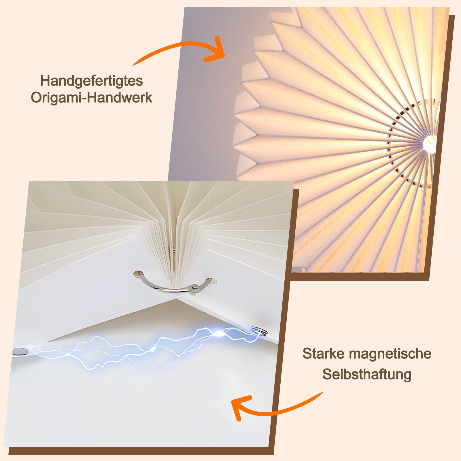 ZMH Deckenleuchte Deckenlampe Wohnzimmer Vintage Papier Lampenschirm, 24Lx24Bx17Hcm, LED fest integriert – Bild 5 von 5