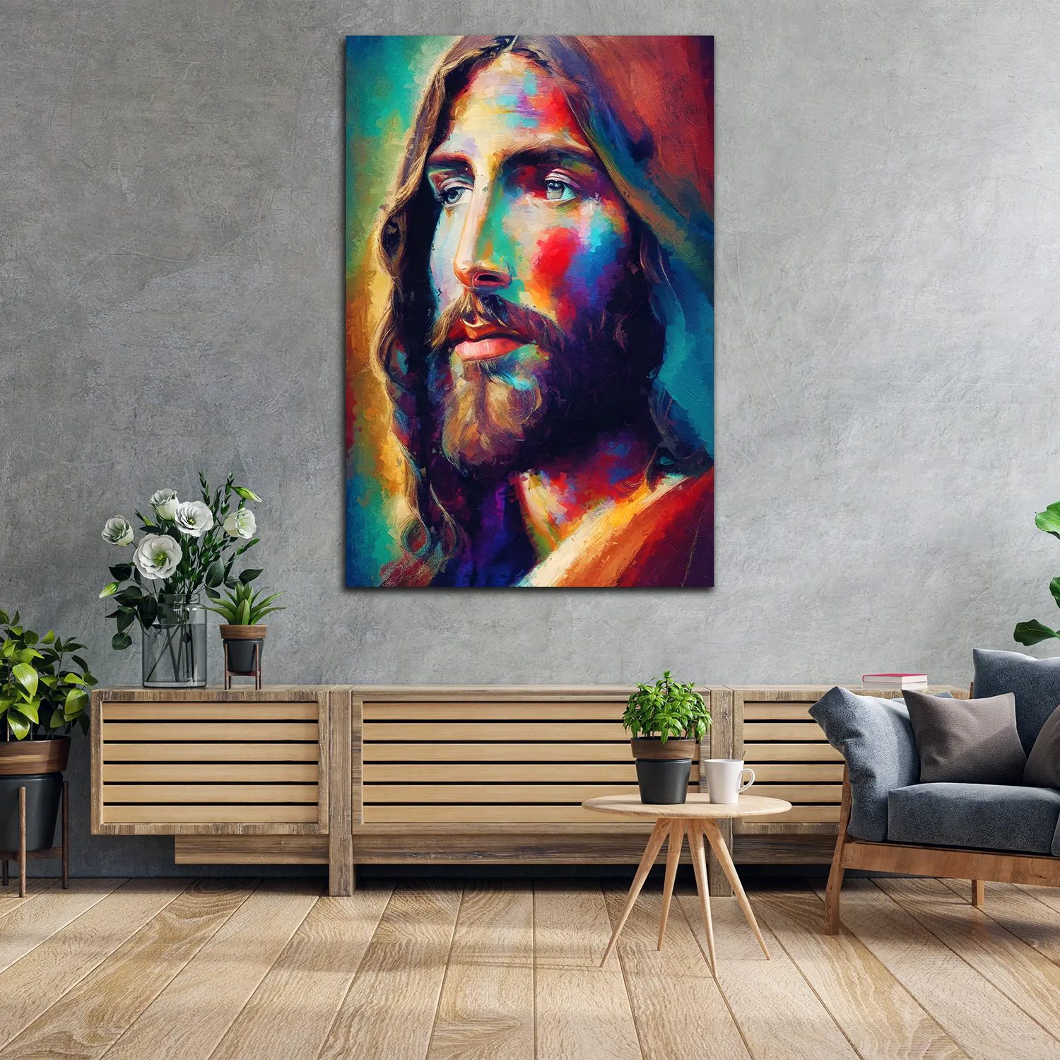 Artedinoi Leinwandbild Jesus Porträt bunt Ölgemälde Wandbild Leinwandbild Kunstdruck XL Deko, Jesus, abstrakt