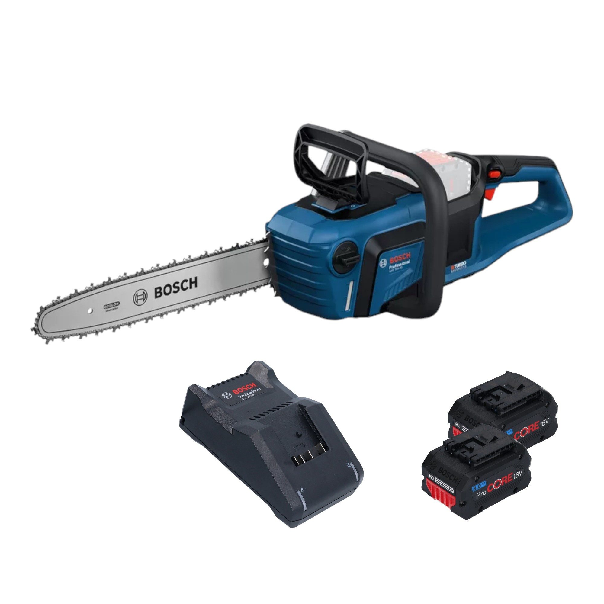 Bosch Professional Benzin-Kettensäge GKE18V-40 Professional 18 V 40 cm + 2x ProCORE Akku 8,0 Ah + Ladegerät