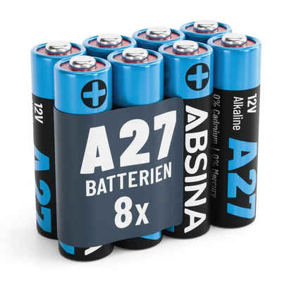 ABSINA 8x 27A 12V Batterie für Garagentoröffner, 27A 12V Alkaline mini Batterie, (1 St)