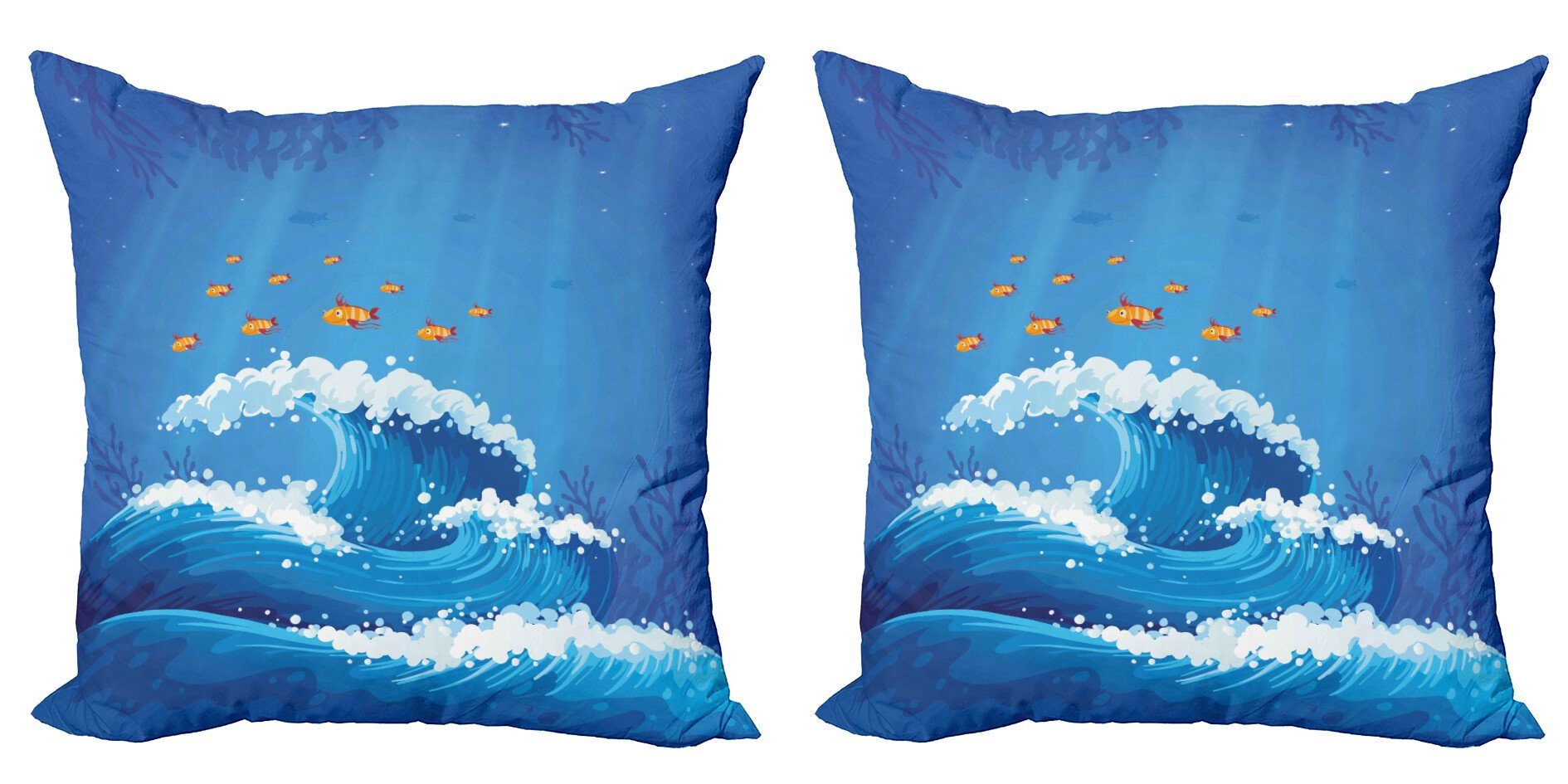 Wellen Ozean und (2 in Accent Modern Marine Stück), Fische Digitaldruck, Kissenbezüge Doppelseitiger Abakuhaus