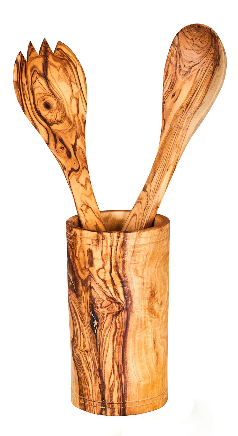 Levandeo® Besteckhalter, Utensilienhalter Olivenholz H16cm Besteckhalter Küchenhelfer Natur