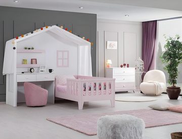 JVmoebel Jugendzimmer-Set Komplette Kinderzimmer Kinderbett mit Schreibtisch Rosa Kommode, (3-St., Bett + Schreibtisch + Kommode), Made in Europa