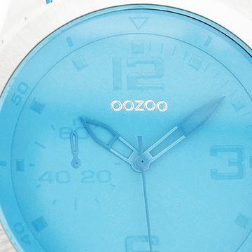 OOZOO Quarzuhr Oozoo Unisex Armbanduhr Vintage Series, (Analoguhr), Damen, Herrenuhr rund, extra groß (ca. 51mm) Lederarmband blau