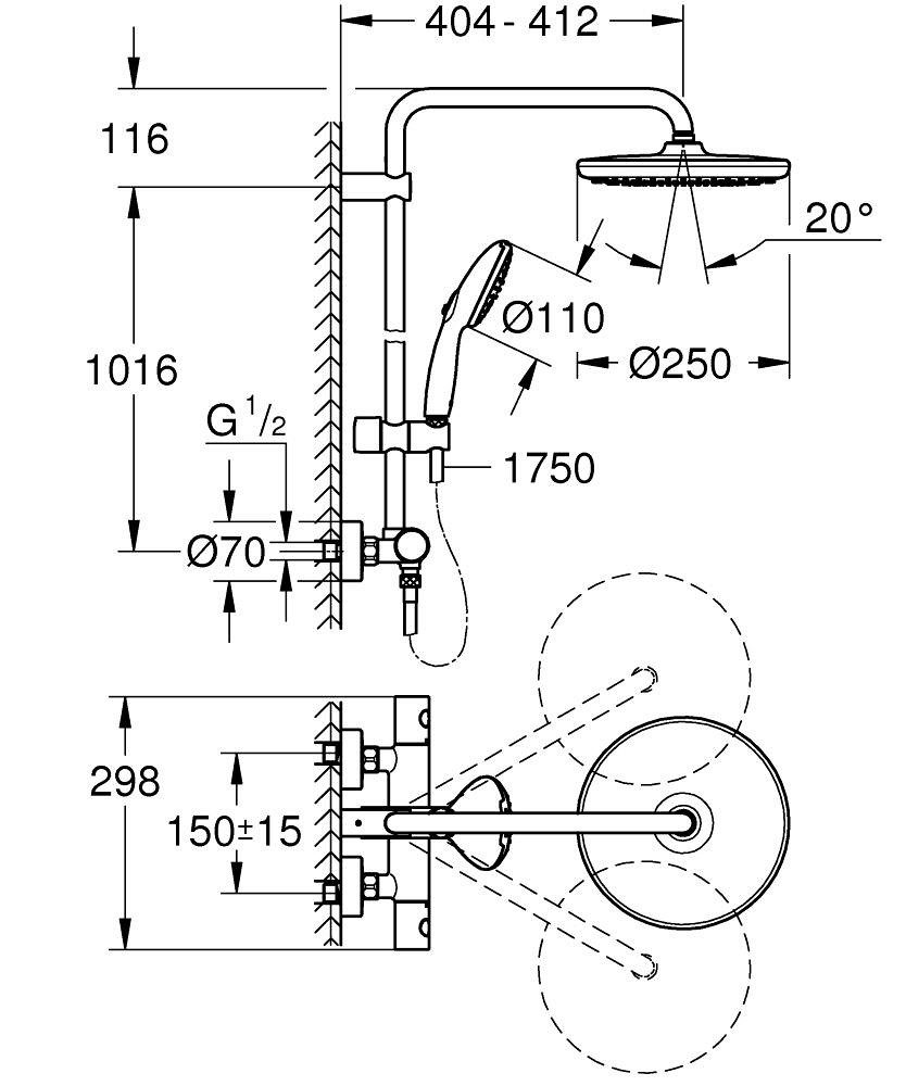 Grohe shower fitting Grohe Tempesta System 250 shower system with thermostat 26670001 (shower system with thermostat)