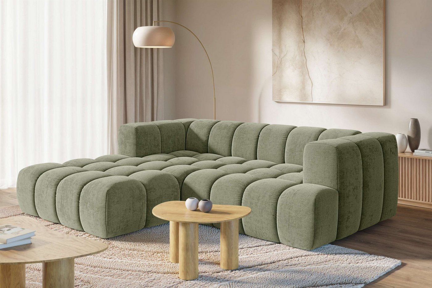 homsy by Ana Johnson Ecksofa »XL« BOUBELLE L-Form extra tief, Design: Bubble-Optik, Breite 247cm, hoher Sitzkomfort dank …