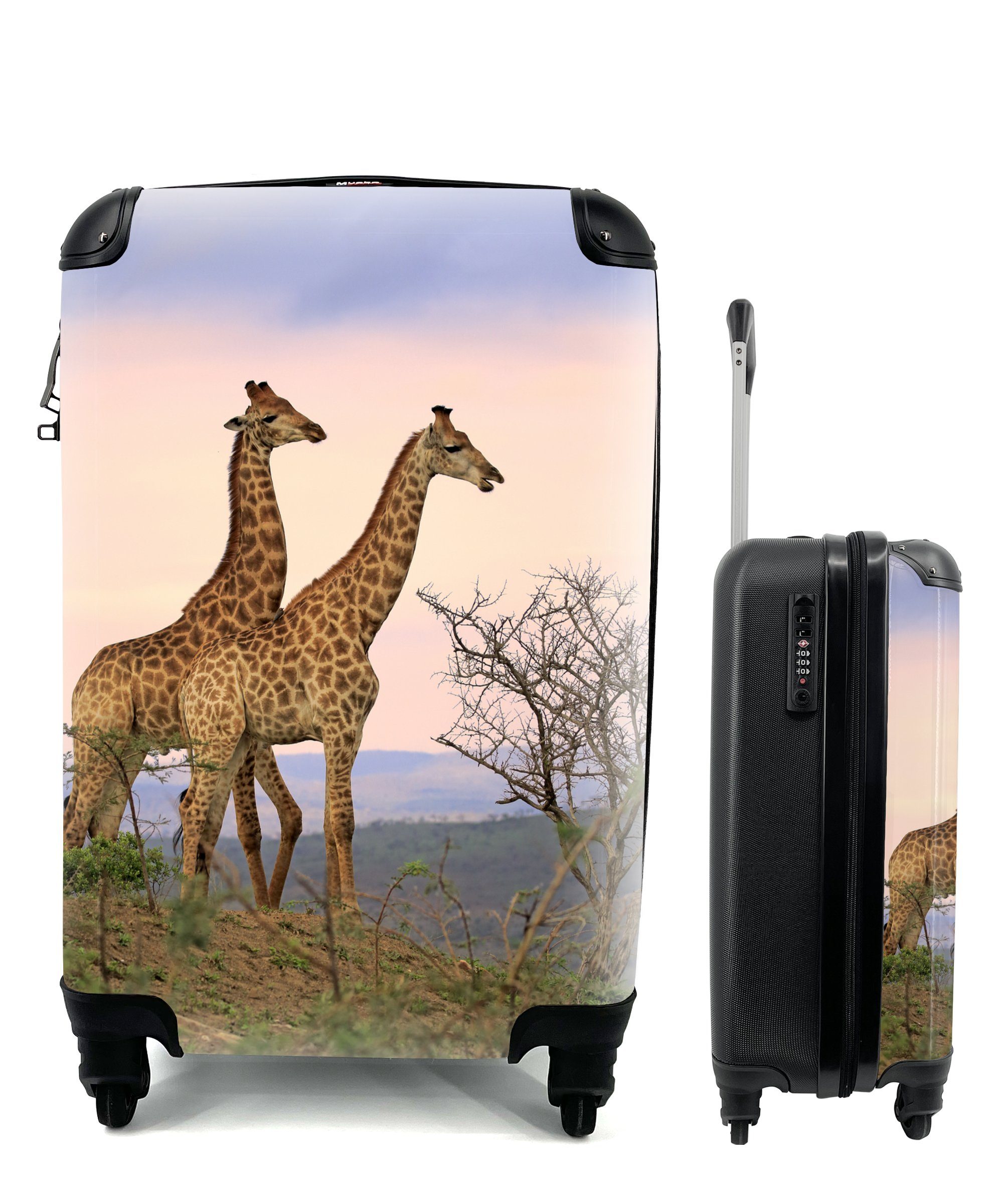 MuchoWow Handgepäckkoffer Giraffen - Himmel - Landschaft, 4 Rollen, Reisetasche mit rollen, Handgepäck für Ferien, Trolley, Reisekoffer