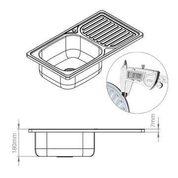 Mucola Edelstahlspüle Edelstahlspüle Spülbecken Einbauspüle Küchenspüle Spüle Eckig Zubehör, Rechteckig, 75.5/42 cm, (Set), Anti-Kondensbeschichtung