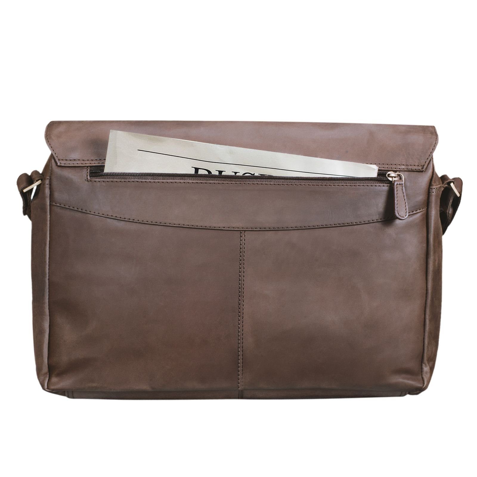 Umhängetasche Vintage matt dunkelbraun Laptoptasche STILORD Leder "Merlin" -