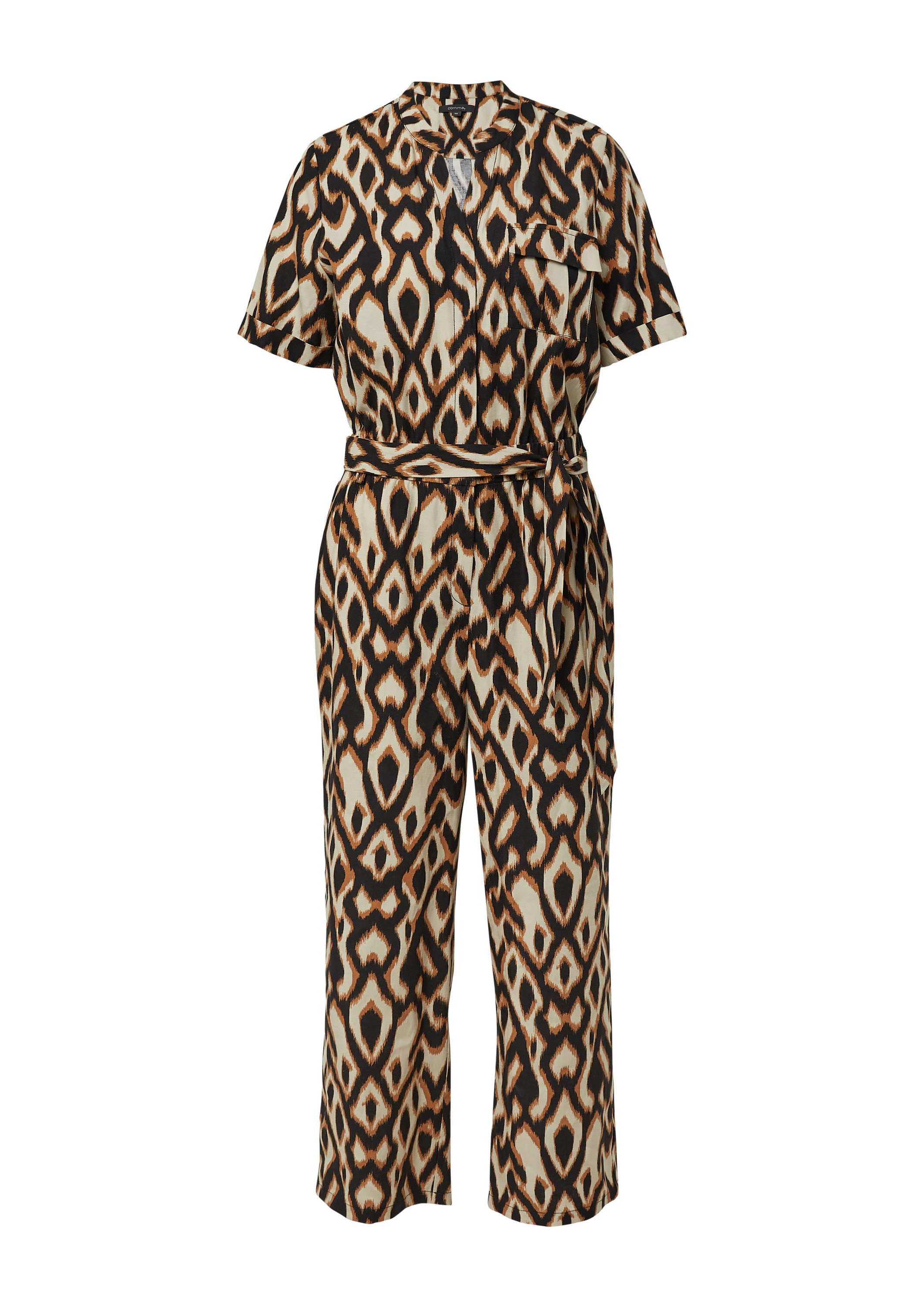 comma Jumpsuit Overall Kurzärmeliger Jumpsuit aus Leinenmix mit All-over-Pr günstig online kaufen