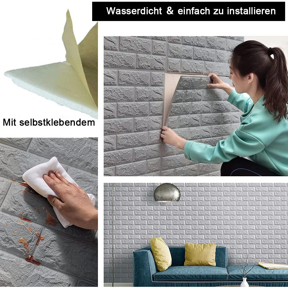 TUWENA 3D Wandpaneel 10/20 Stück 3D Wandpaneele Wandverkleidung Selbstklebend Tapeten, (10-tlg) – Bild 4 von 5