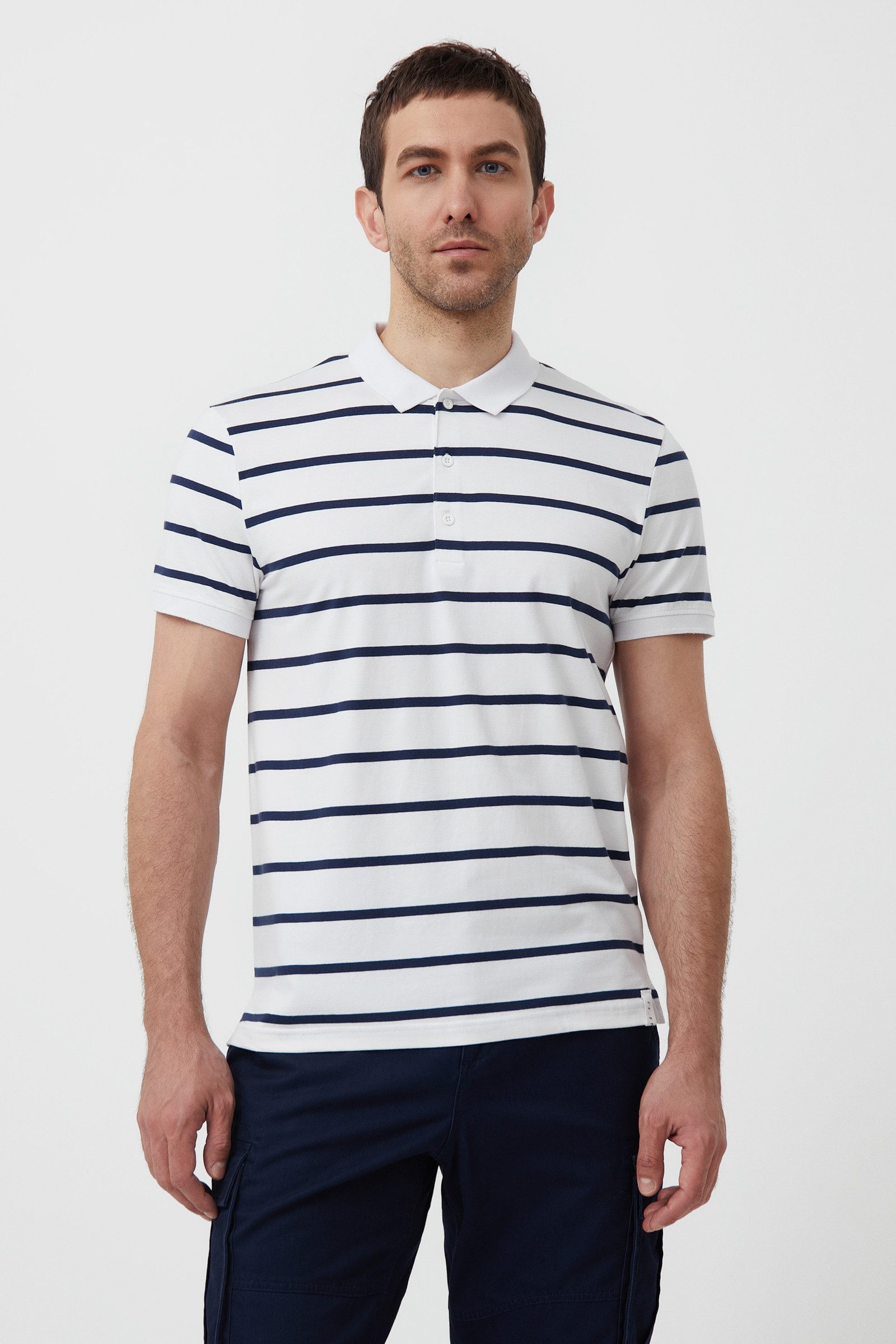 Finn Flare Poloshirt Streifen mit atmungsaktivem Baumwoll-Elasthan-Mix