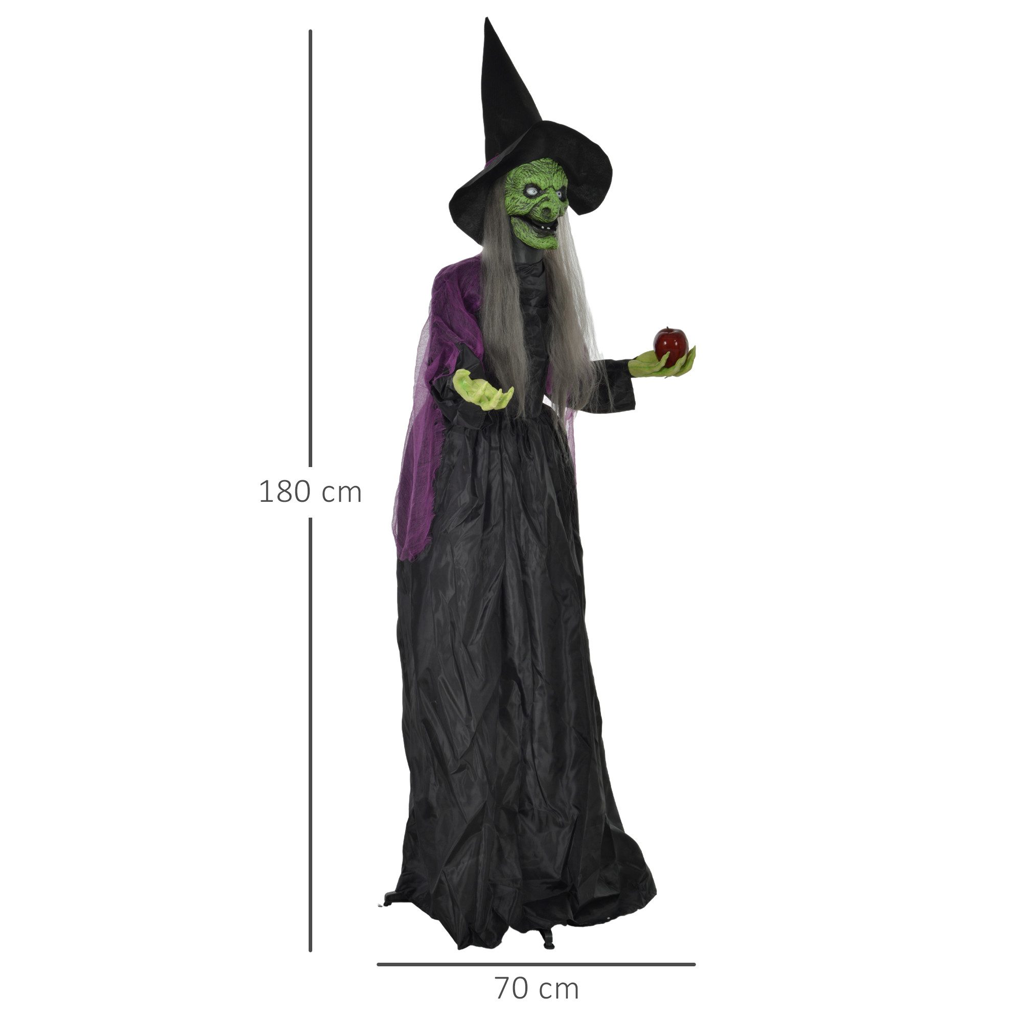 HOMCOM Dekofigur Halloween Hexe mit Leuchtenden Augen gruseligem Sound Deko (Halloween-Hexe mit Giftapfel, 1 St., Halloween Dekoration), in Lebensgröße für Part – Bild 3 von 5