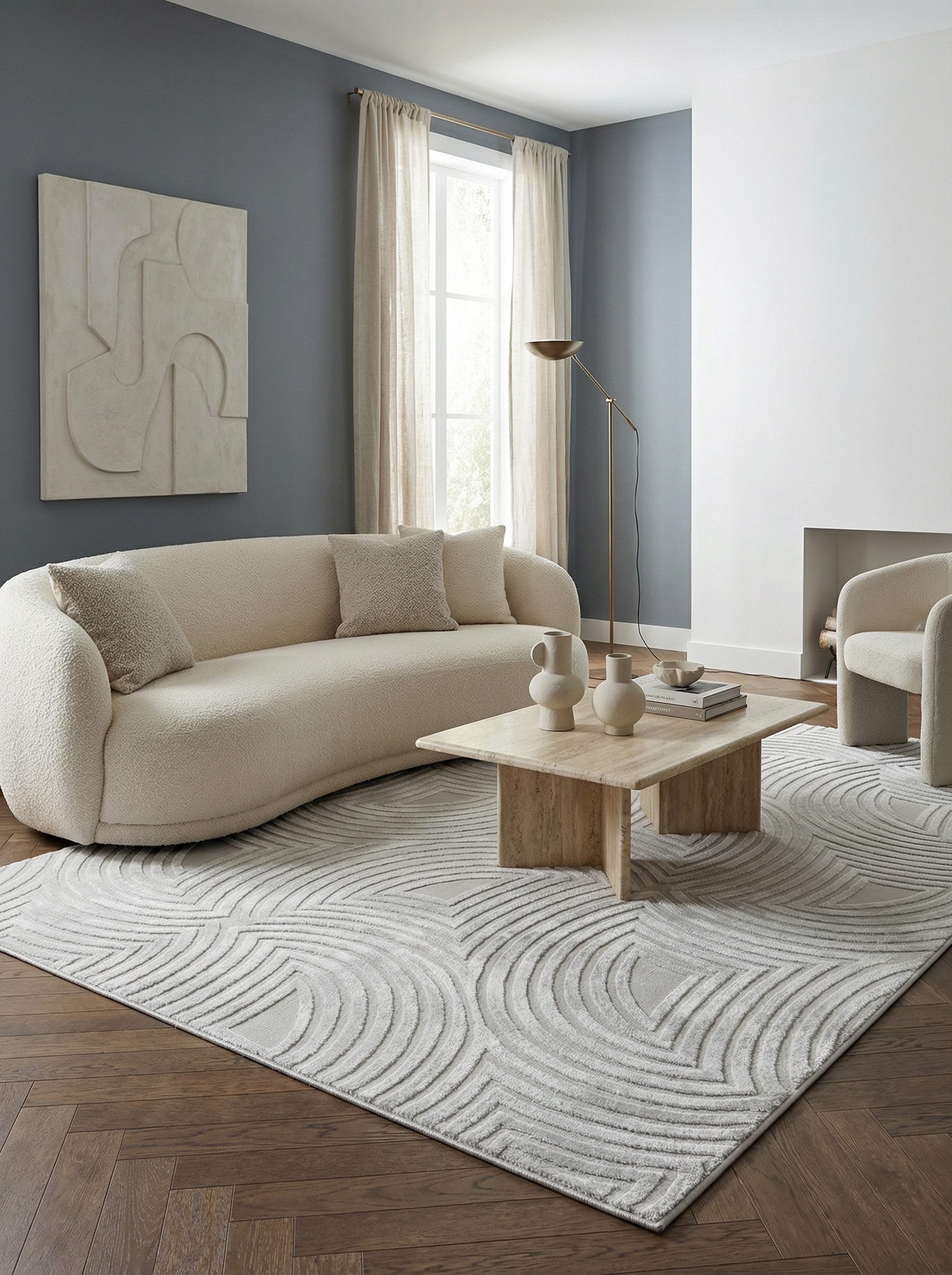 KADIMA DESIGN Teppich ILLER Wohnzimmer Schlafzimmer Waschbar Wohnzimmerteppich Esszimmer, Läufer, Höhe: 14 mm, Silber, 80x150 cm, Strapazierfähig Fußbodenheizung 3D Waschbar