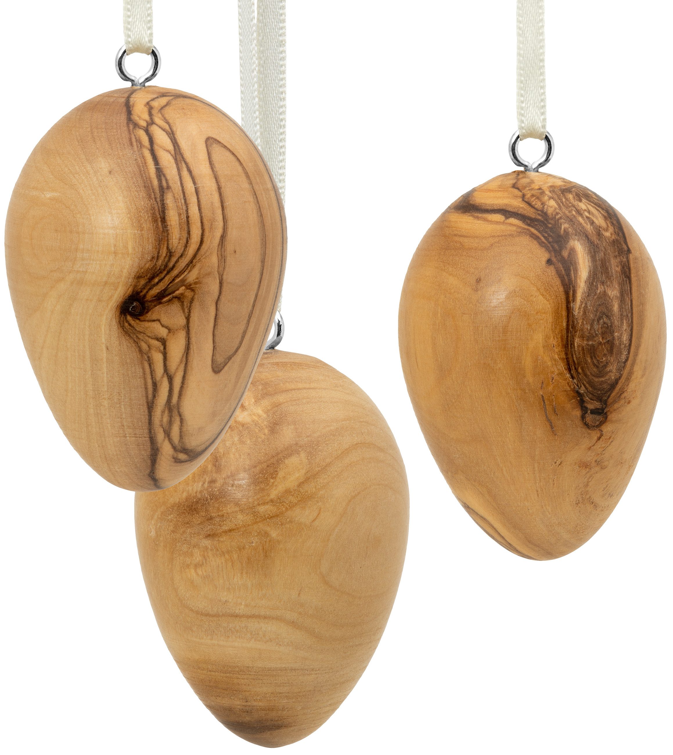 SIKORA Osterei 3er-Set große Deko Ostereier zum Aufhängen Olivenholz Osterdeko - OD19, Stimmungsvolle Dekoration für Ostern & Frühling - 100% Handarbeit