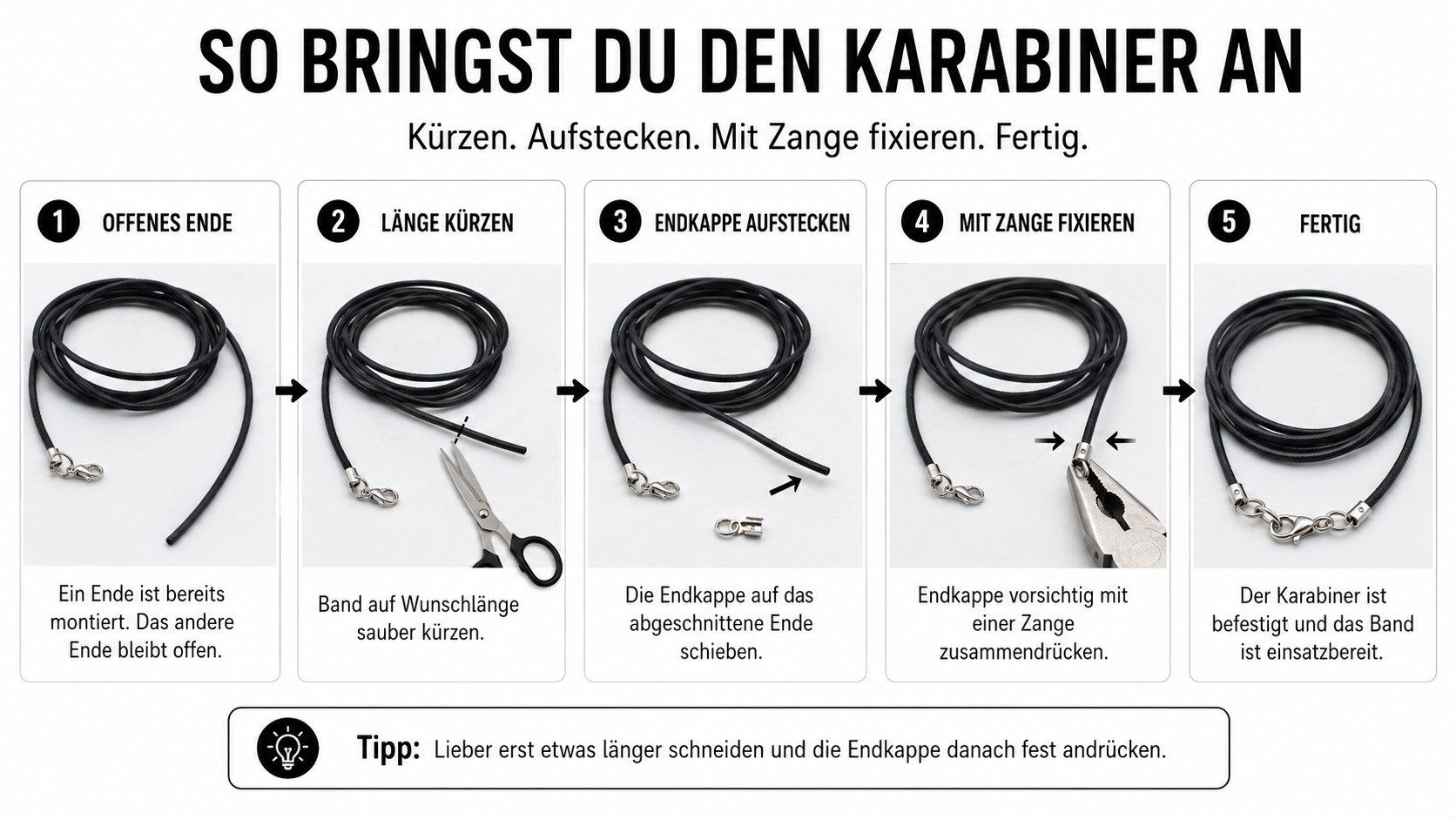 unbespielt Lederband Lederband Schwarz Karabinerverschluss Silberfarben Länge 1m kürzbar, Modeschmuck für Damen und Herren