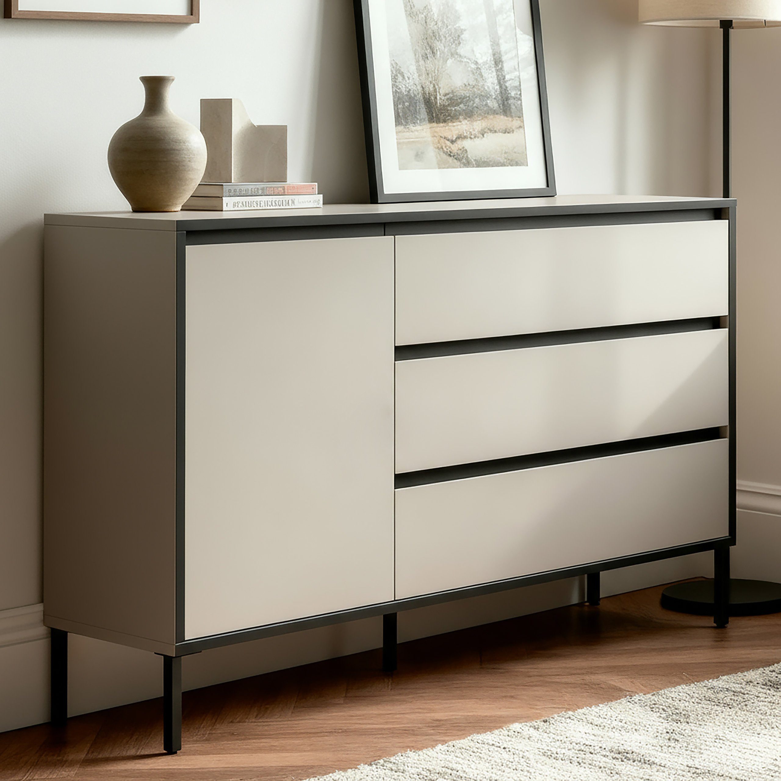 Newroom Sideboard Kasmir, Kommode Kaschmir Elegant Sideboard Highboard Wohnzimmer Anrichte Sc...