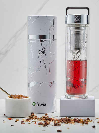 fitvia Thermoflasche in silbernem Marmor-Design