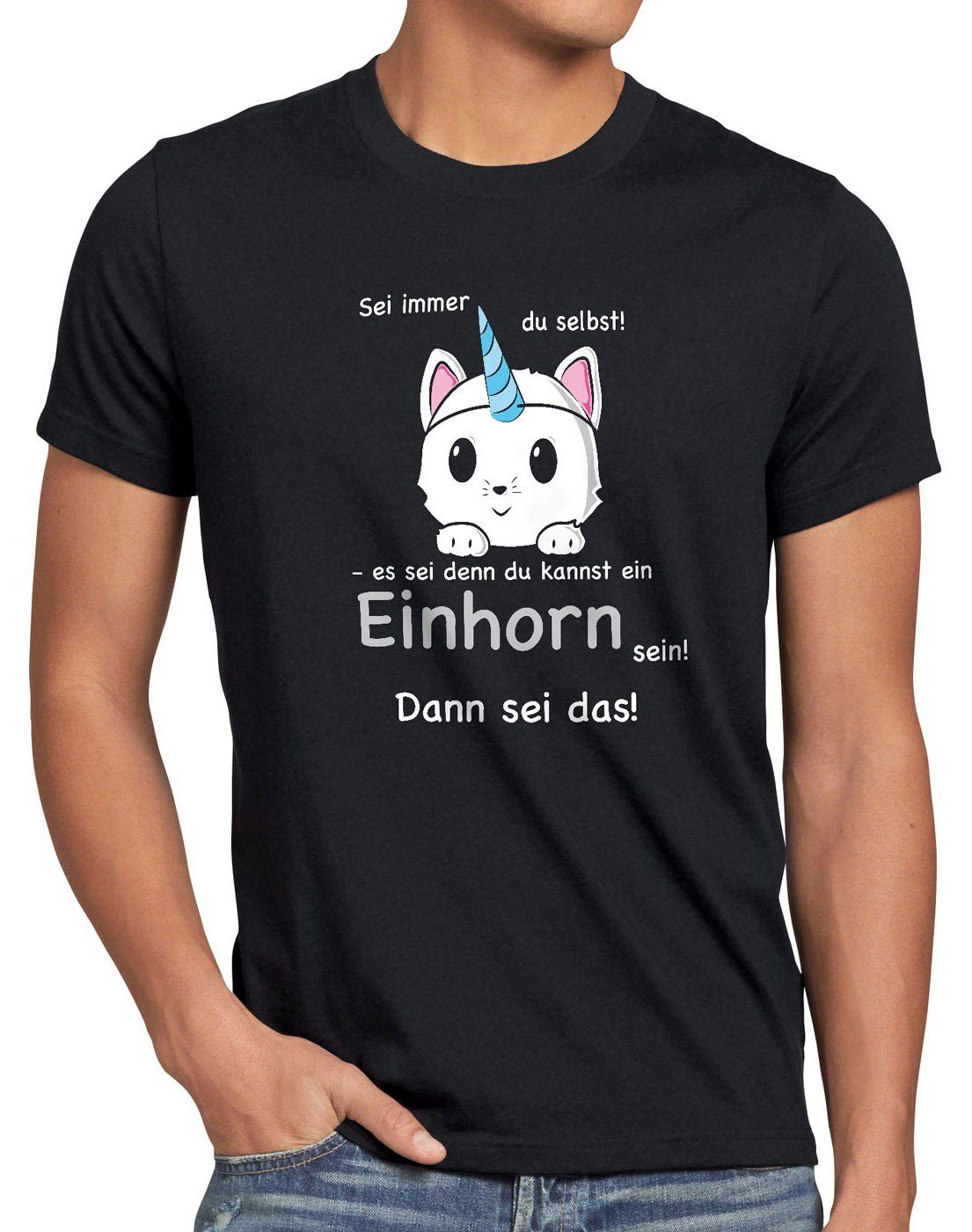 style3 T-Shirt Sei immer du selbst! Einhorn Unicorn es sei denn Fun Spruch Katze