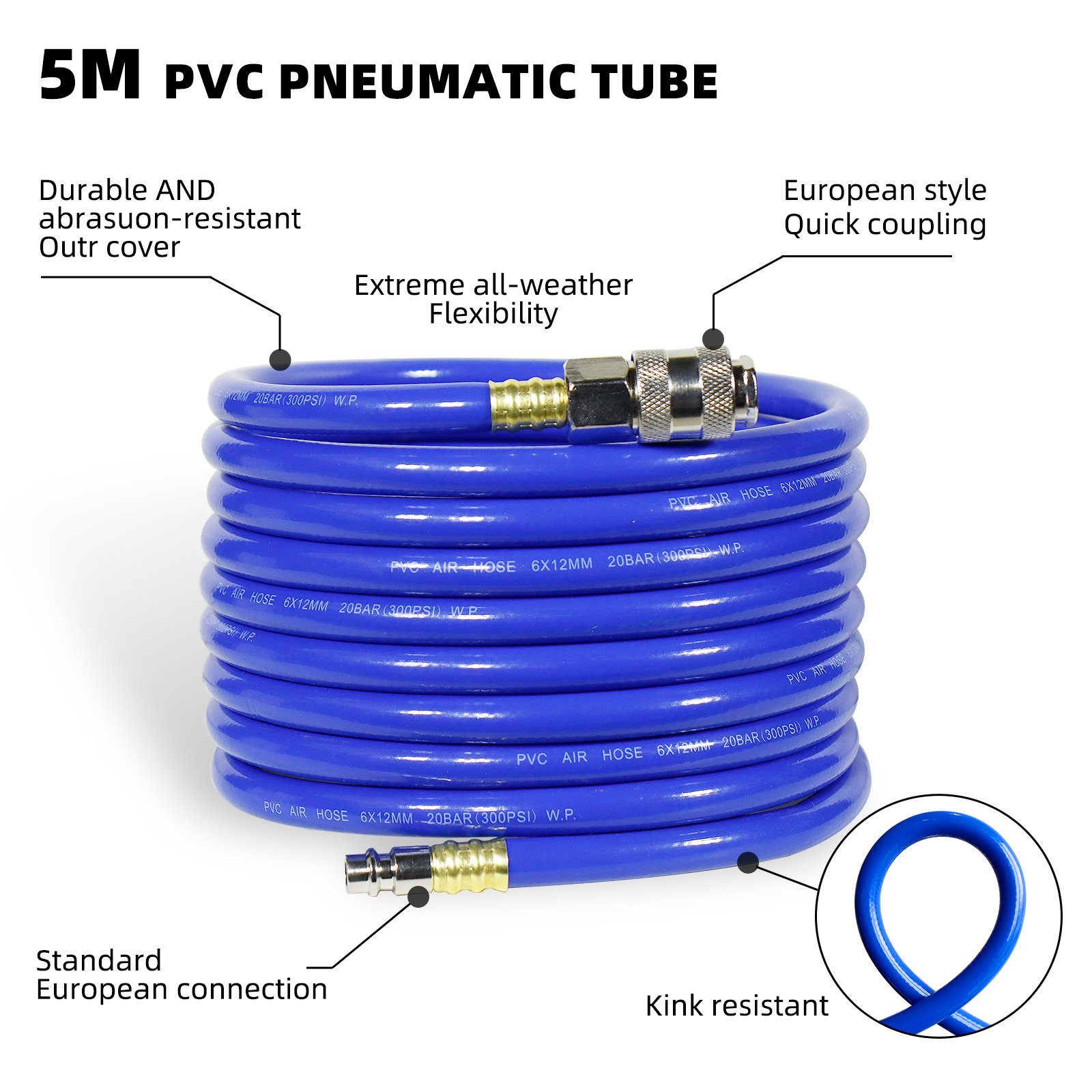CCLIFE Druckluftschlauch Druckluft Spiralschlauch 5M für Kompressor Kompressorschlauch