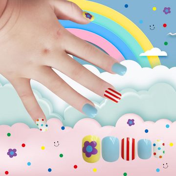 HYTIREBY Kunstfingernägel Selbstklebende Künstliche Fingernägel Set Falsche Kunstnägel, 24-tlg., Geschenke für Kinder und kleine Mädchen