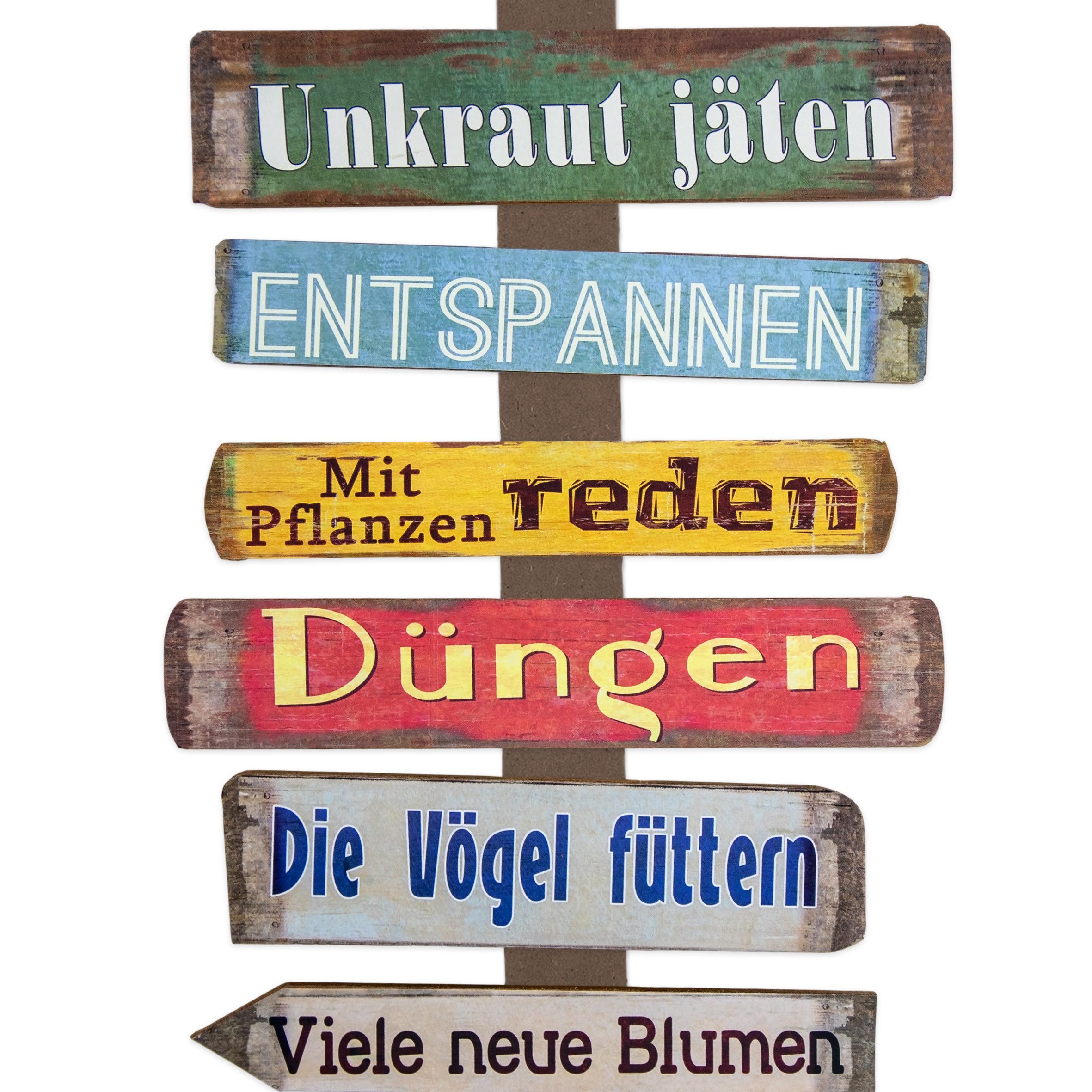 Spetebo Deko-Schriftzug Holz Gartenstab mit 11 Gartenregeln - 99 x 27 cm (Stück, 1 St., Gartenschild), Buntes Holzschild mit 11 Regeln für den Garten