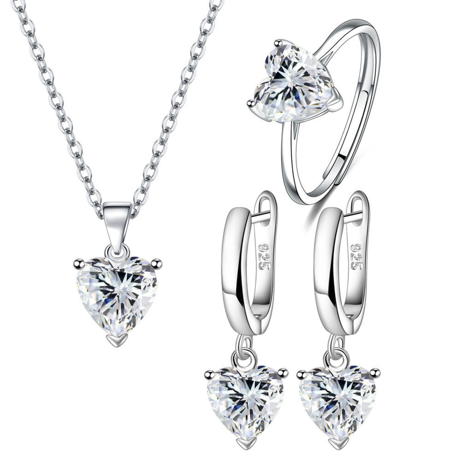 Blusmart Ohrring-Set Herzförmiges Zirkon-Halsketten-Ohrring-Set, Personalisiertes white diamond suit