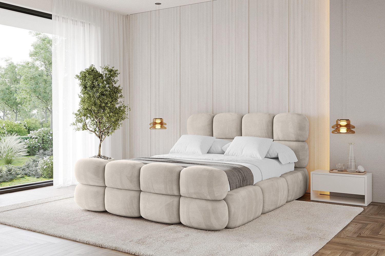 ALTDECOR Polsterbett NOMA-Z (Polsterbett mit Bettkasten und Lattenrost, Boxbett ohne Matratze), Doppelbett mit Stauraum, Bett mit Kopfteil