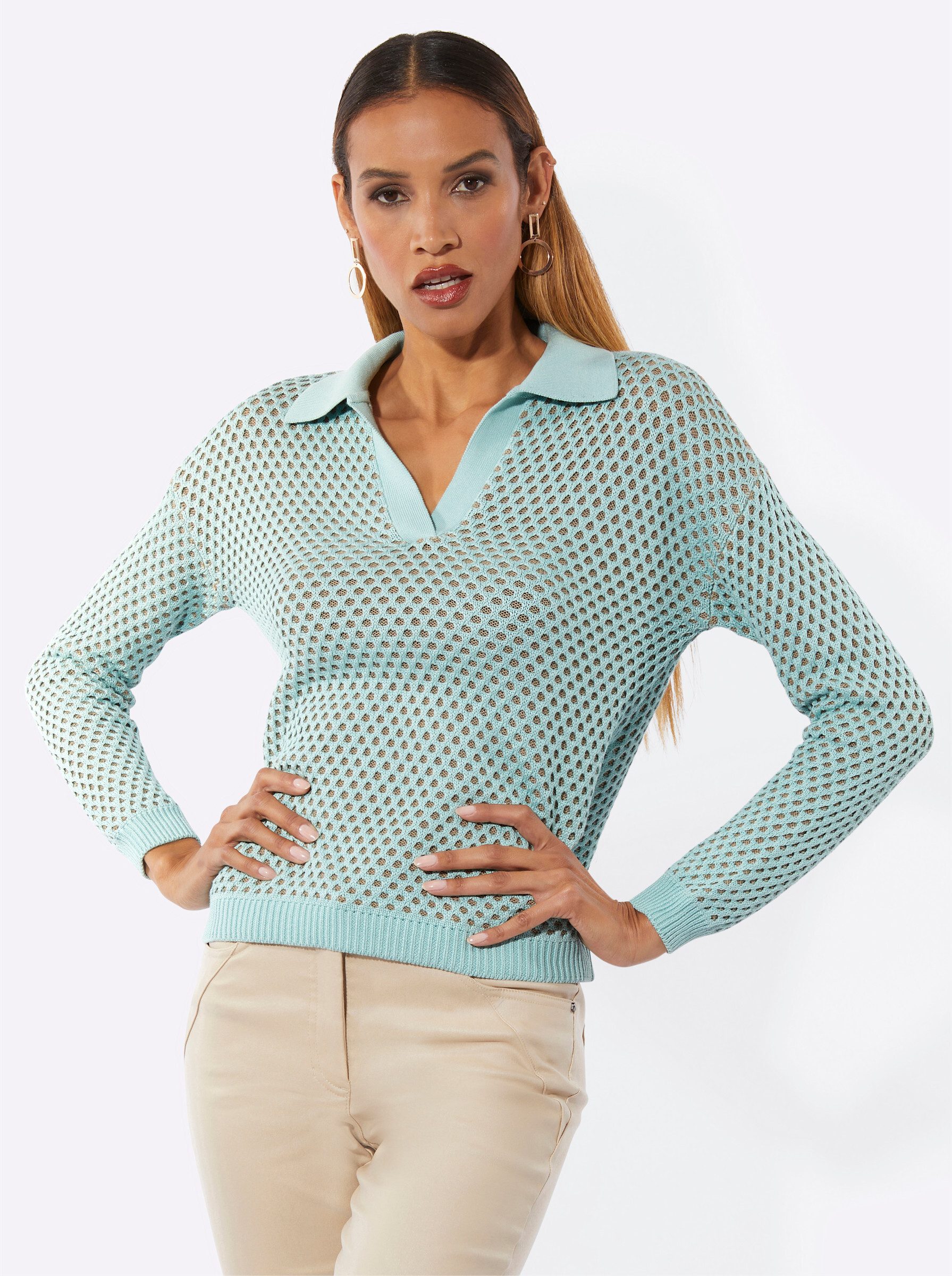 creation L Strickpullover Ajour-Pullover Langarm Ajour
