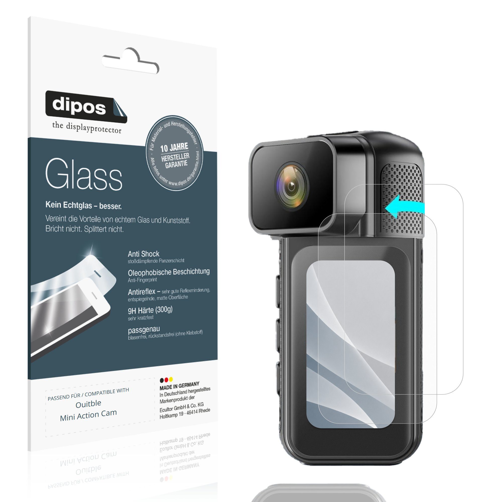 dipos Displayschutzfolie Schutzfolie für Ouitble Mini Action Cam, 2 Stück, Displayschutz Schutz Folie Made in Germany