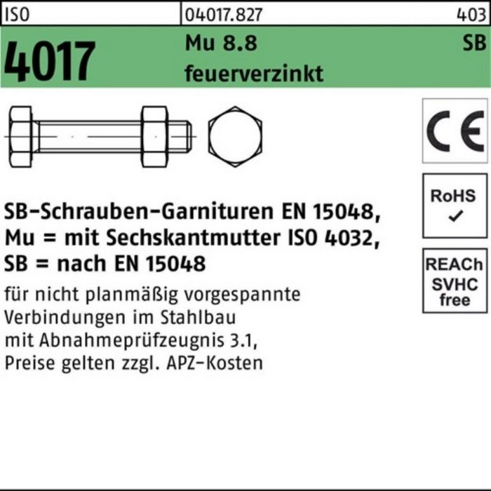 Bufab Sechskantschraube 100er Pack Sechskantschraube ISO 4017 VG Mutter M24x 60 8.8 feuerverz.